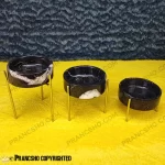 ست سه عددی شکلات خوری سنگی با پایه میخی نقره‌ای سنگ مشکی خط سفید