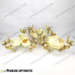 سرویس پذیرایی سنگ مرمر نباتی قهوه‌ای با پایه برنجی طرح آنجل