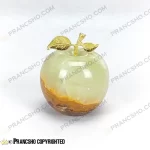 سیب سنگی دکوری با برگ فلزی طلایی سنگ مرمر نباتی
