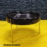 میوه خوری سنگی پایه میخی نقره‌ای سنگ مشکی خط سفید