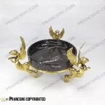 میوه خوری سنگ مشکی خط سفید با پایه برنجی طرح آنجل