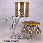 کلمن بار 6 نفره شامپاینی طرح گوزن ایستاده شوکا سیلور نقره ای با گیلاس جام و شات پیک