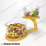 کندی باکس دو طبقه شیشه ای با استند چوبی آسنا