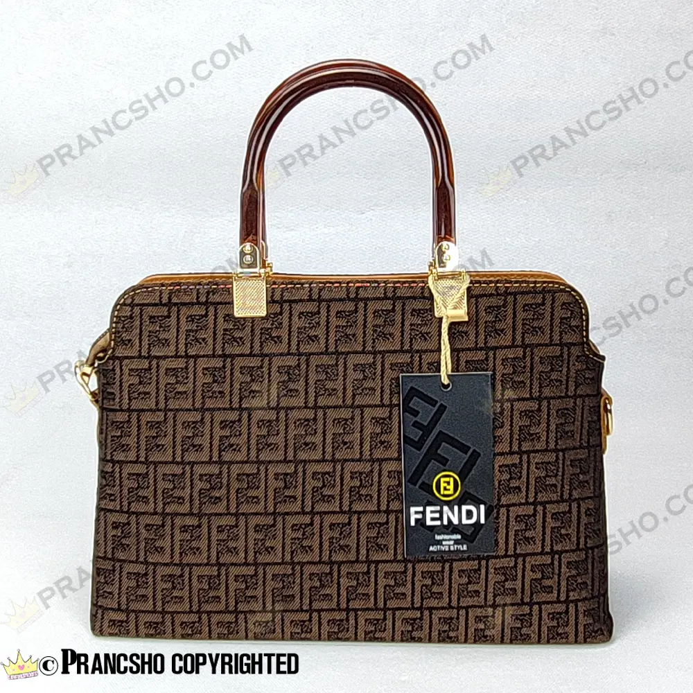 کیف زنانه بزرگ دسته شیشه ای طرح فندی FENDI قهوه‌ای ریز های‌کپی (High Copy)