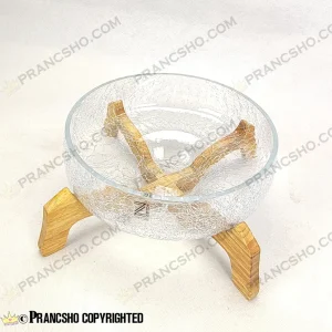 آجیل خوری شیشه ای شانا شیشه الماسی (ترک دار)با پایه چوبی