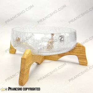 آجیل خوری شیشه ای شانا شیشه الماسی (ترک دار)با پایه چوبی