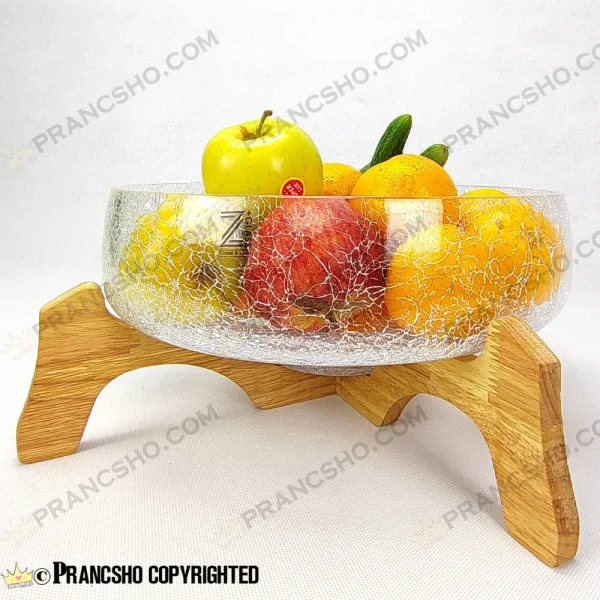 میوه خوری شیشه ای شانا شیشه الماسی (ترک دار) با پایه چوبی