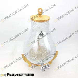 کلمن شیشه ای طرح ایکیا (گلابی) پایه چوبی بلند شیشه ساده الماسی (تَرَک دار)