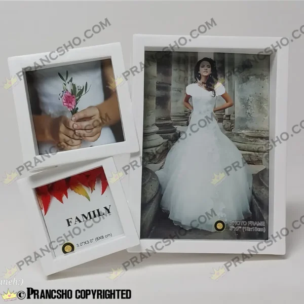 قاب عکس فانتزی طرح خانواده موب رنگ سفید سه‌خانه