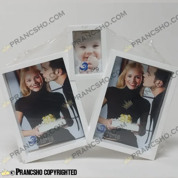 قاب عکس فانتزی طرح خانواده هفتی رنگ سفید سه خانه