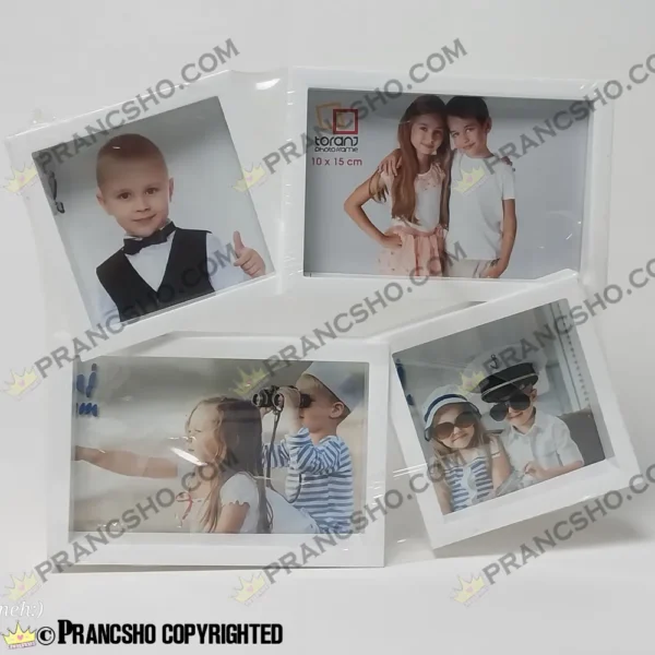 قاب عکس فانتزی طرح خانواده لوزی رنگ سفید چهار‌خانه