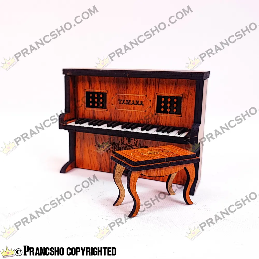 دکوری ساز پیانو چوبی کوچک به همراه نیمکت طرح هخامنش